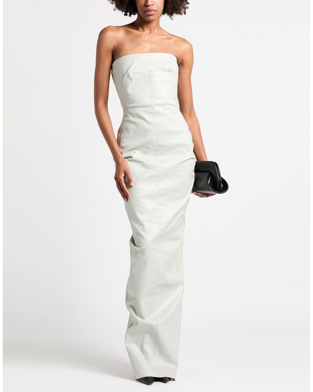 Rick Owens White Maxi Dress Cotton, Elastomultiester, Rubber