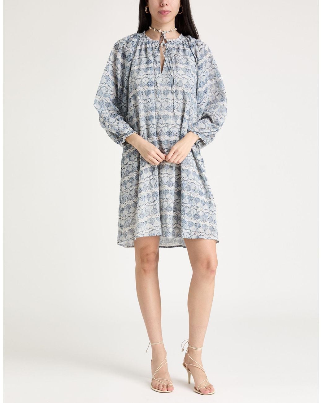 Antik Batik Gray Slate Mini Dress Cotton, Viscose