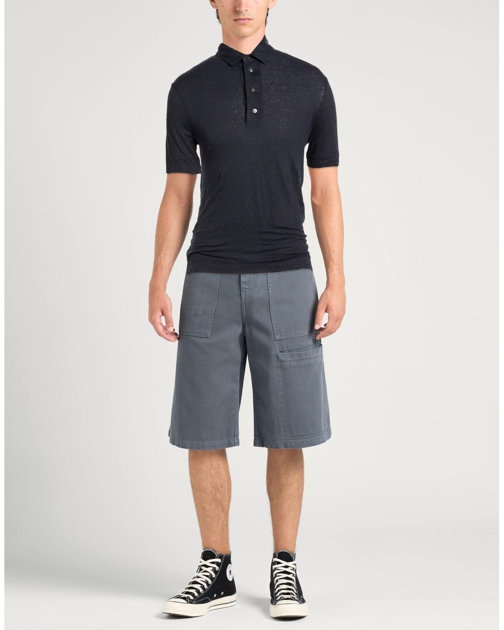 Alpha Studio Blue Polo Shirt Linen, Elastane for men