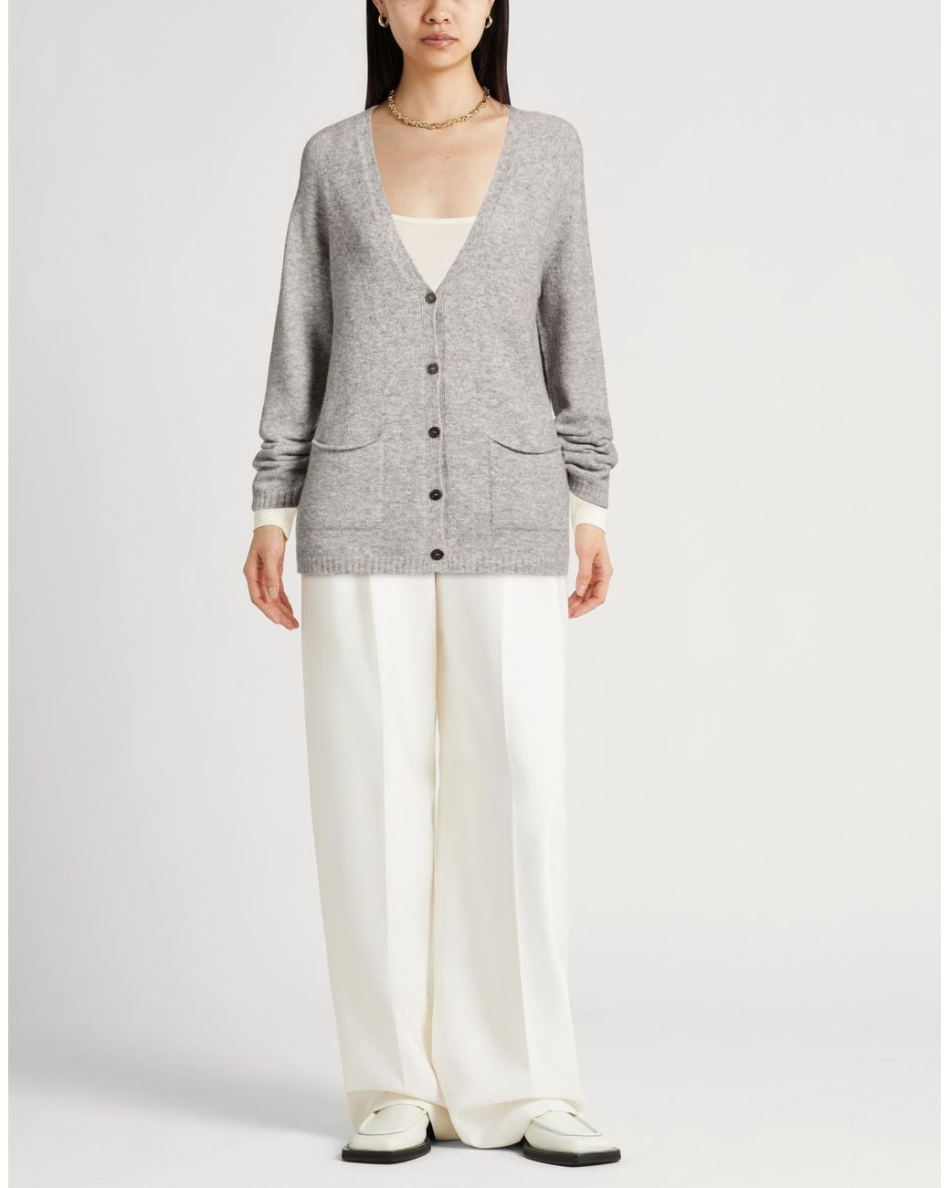 Semicouture Gray Cardigan Virgin Wool, Polyamide, Cashmere, Elastane