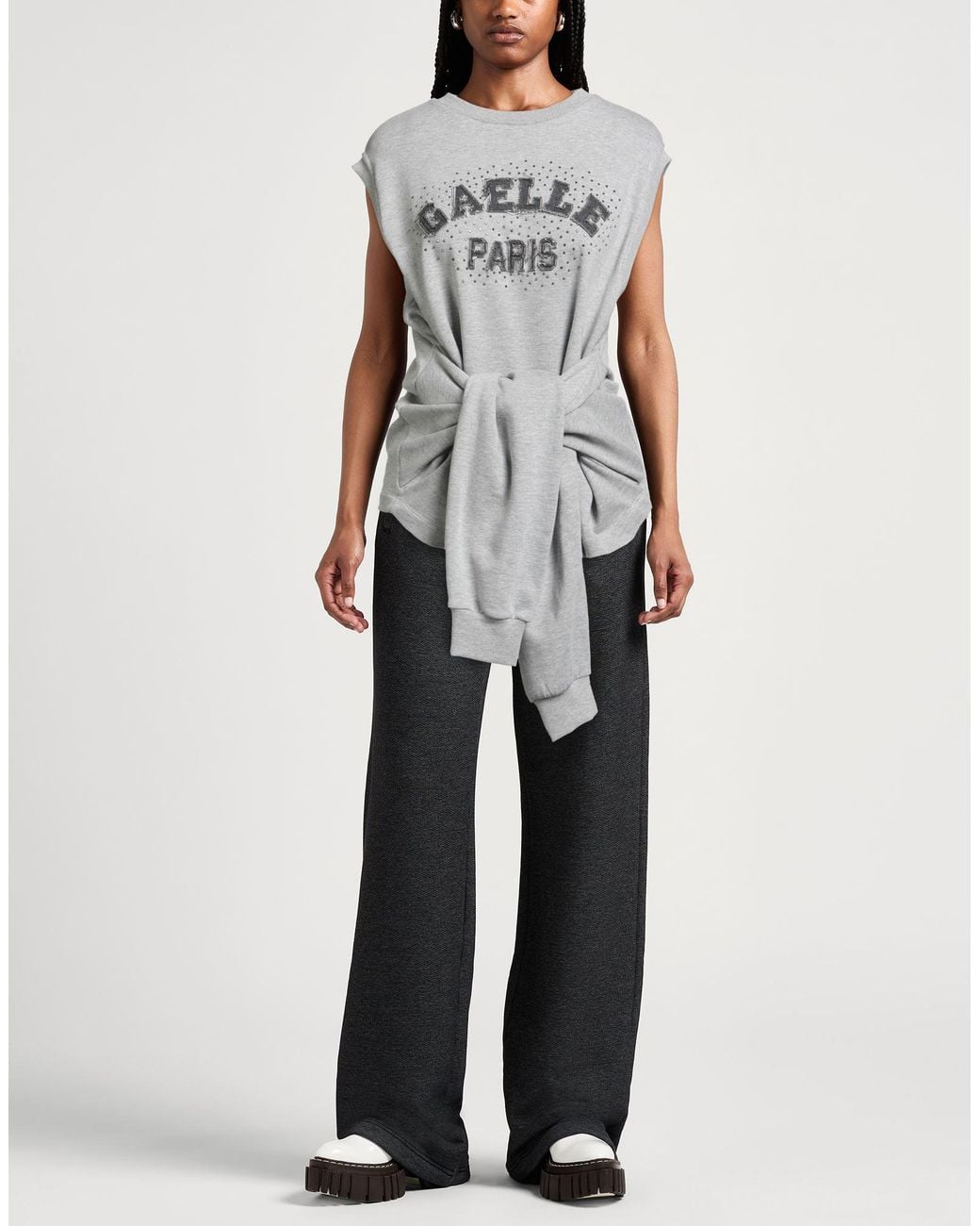 Gaelle Paris Gray Sweatshirt Cotton, Polyester, Elastane