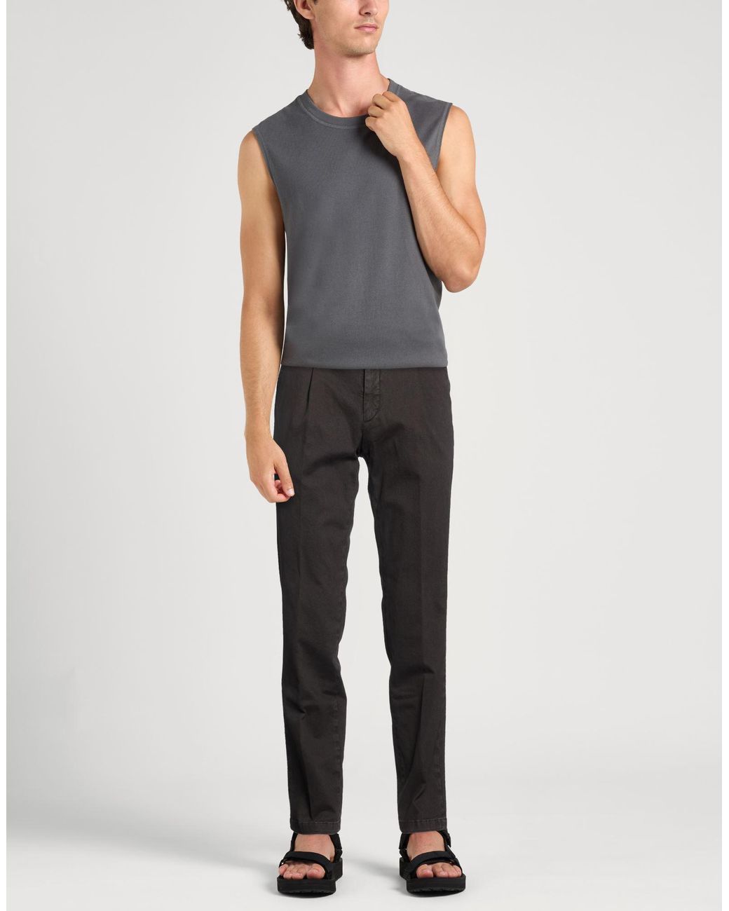 Paoloni Gray Dark Pants Cotton, Elastane for men