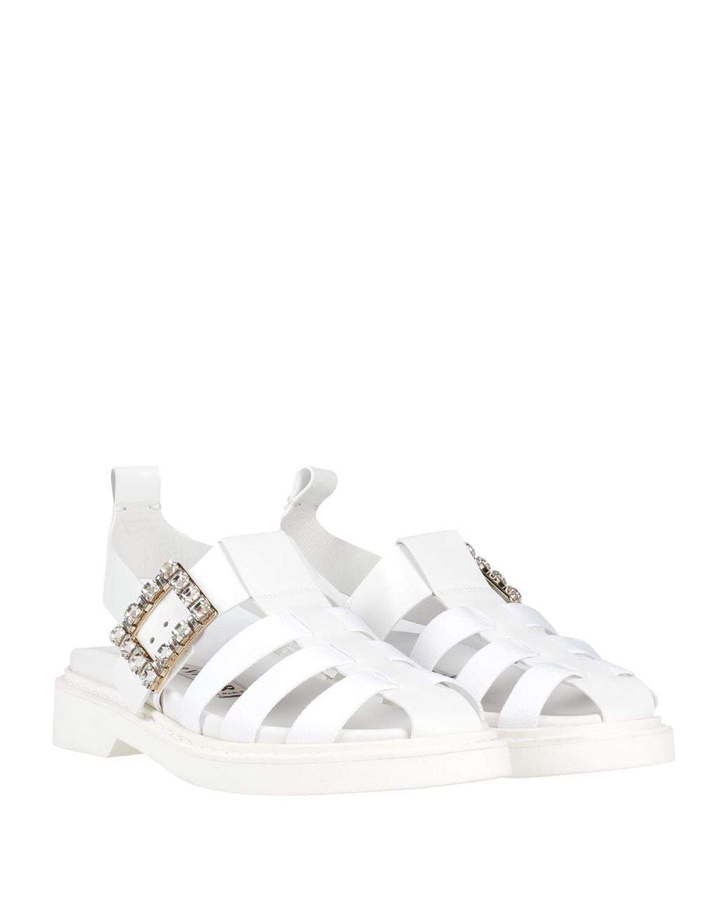 Roger Vivier White Sandals Leather, Textile Fibers