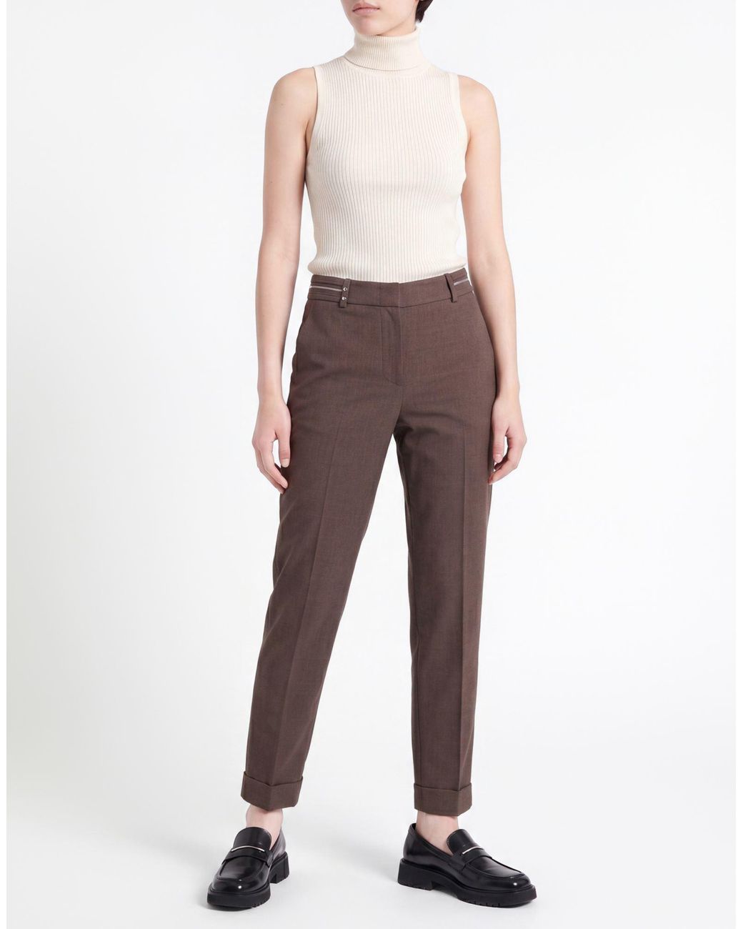 Peserico Brown Pants Wool, Polyester, Elastane
