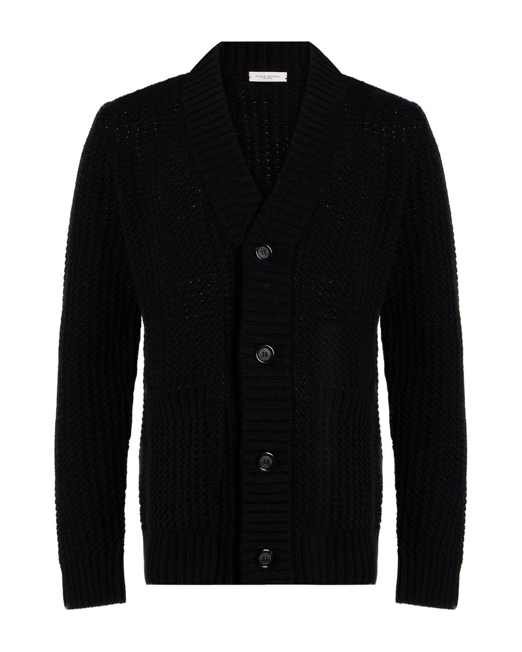Paolo Pecora Black Cardigan Wool, Polyamide for men