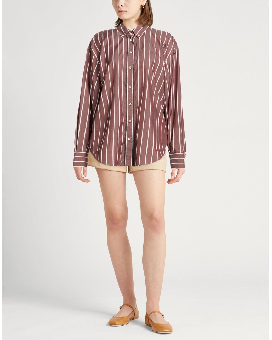 Brunello Cucinelli Red Burgundy Shirt Cotton, Silk