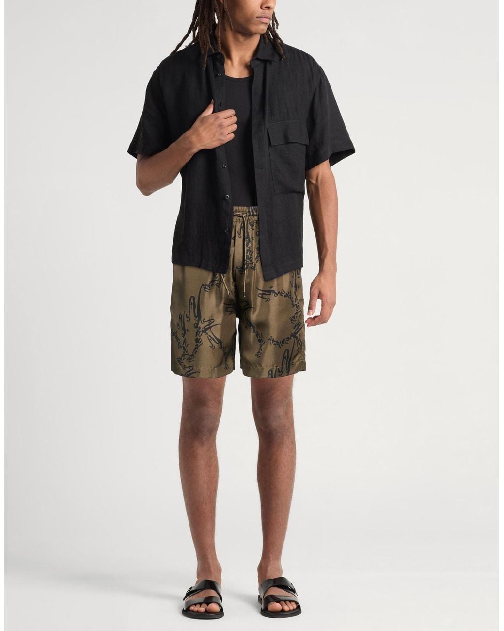 Nanushka Green Military Shorts & Bermuda Shorts Silk for men