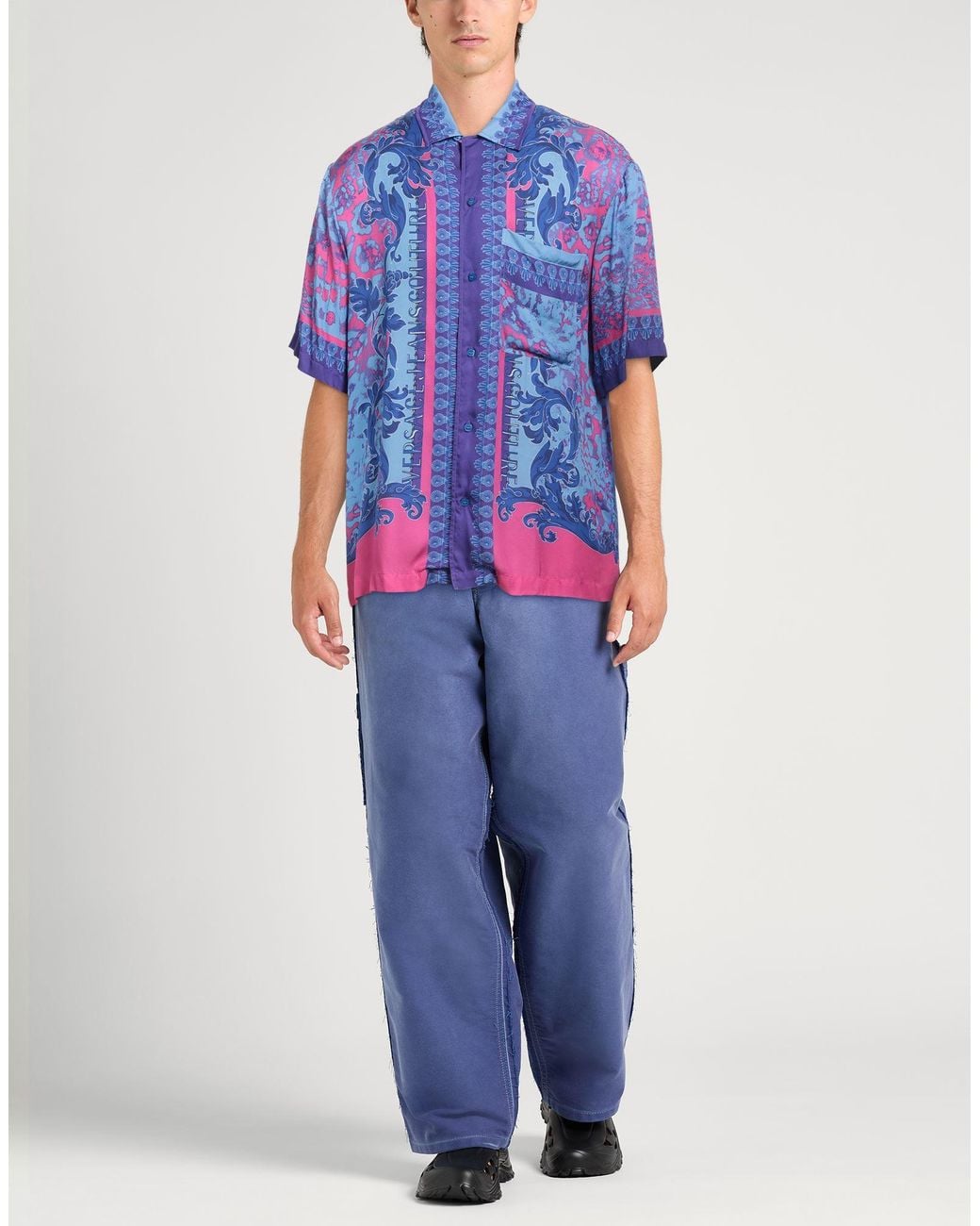 Versace Jeans Couture Blue Paisley-Print Satin Shirt for men