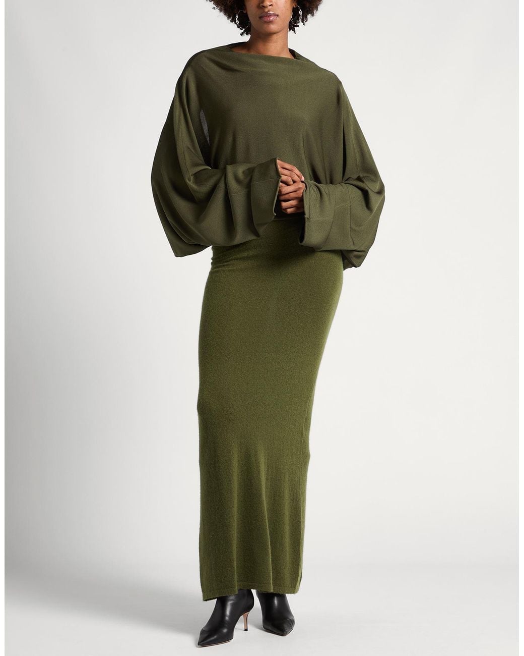 AYA MUSE Green Military Maxi Dress Viscose, Polyamide, Seacell, Merino Wool, Cashmere