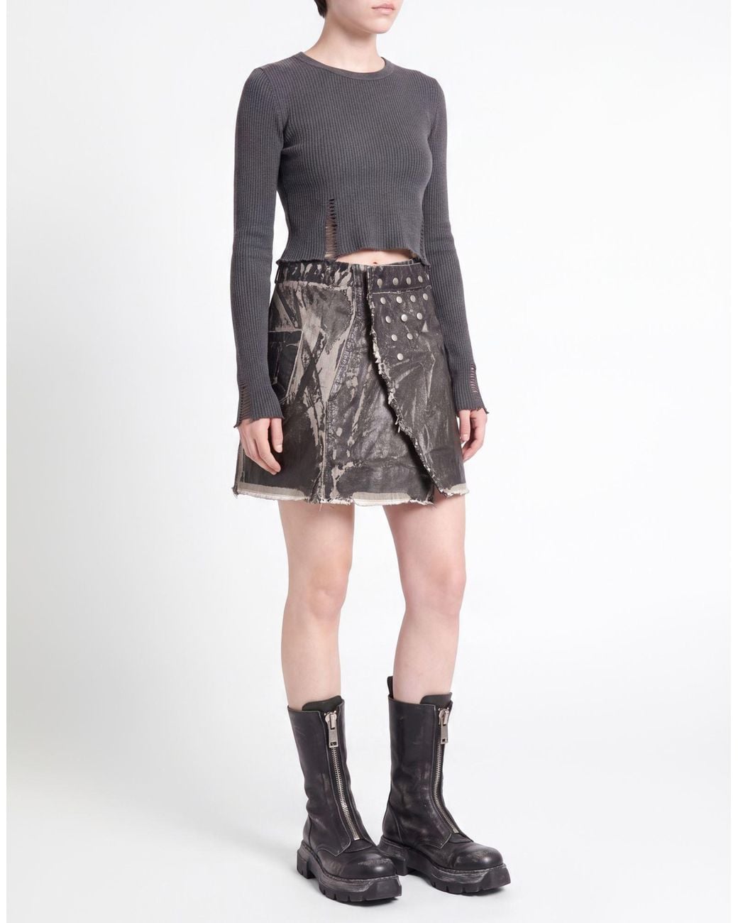 Rick Owens Gray Denim Skirt Cotton