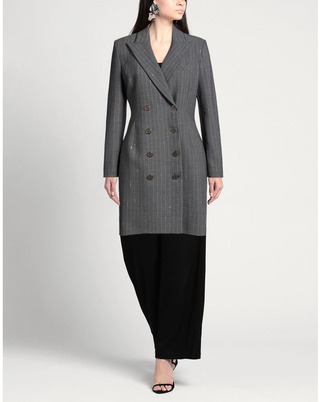 SIMONA CORSELLINI Gray Coat Polyester, Wool, Elastane