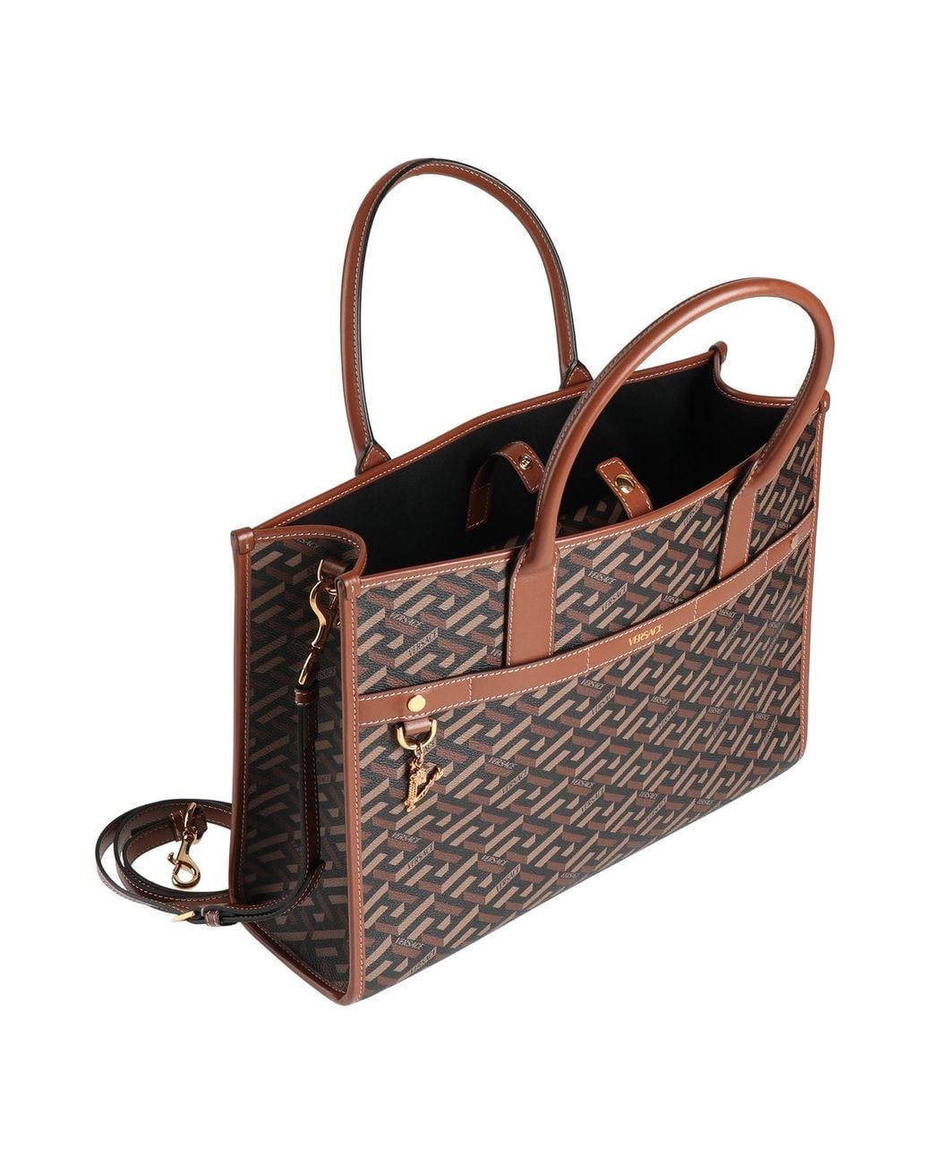 Versace Brown Handbag Polyurethane, Calfskin