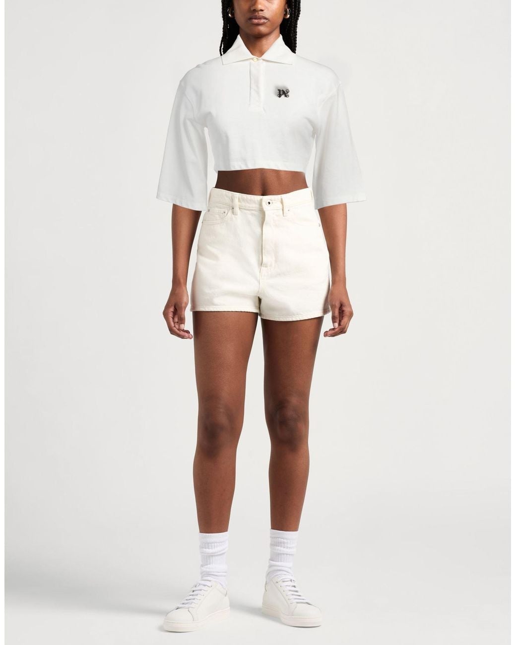 Palm Angels White Polo Shirt Cotton, Polyester