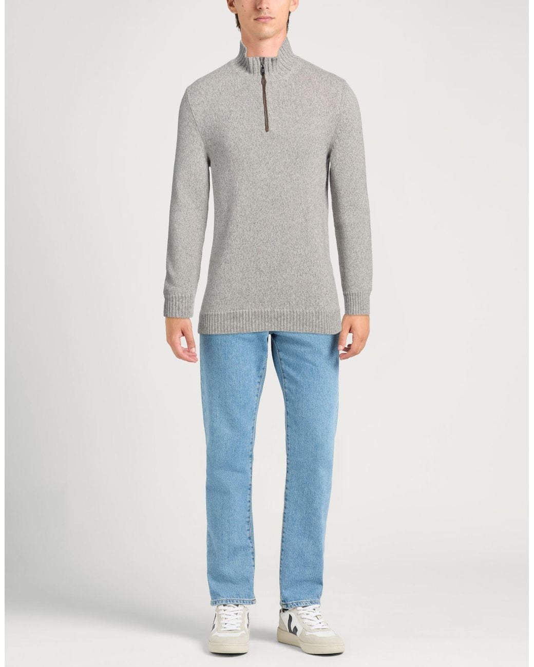 Fedeli Gray Turtleneck Cashmere, Leather for men