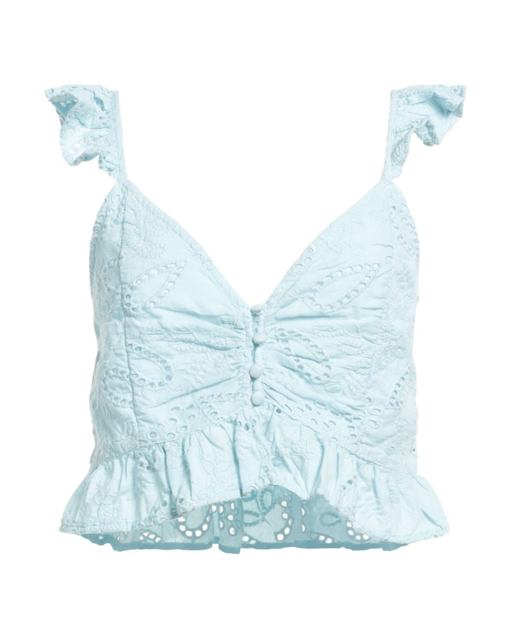 Guess Blue Cotton Lace Deep-Neck Top