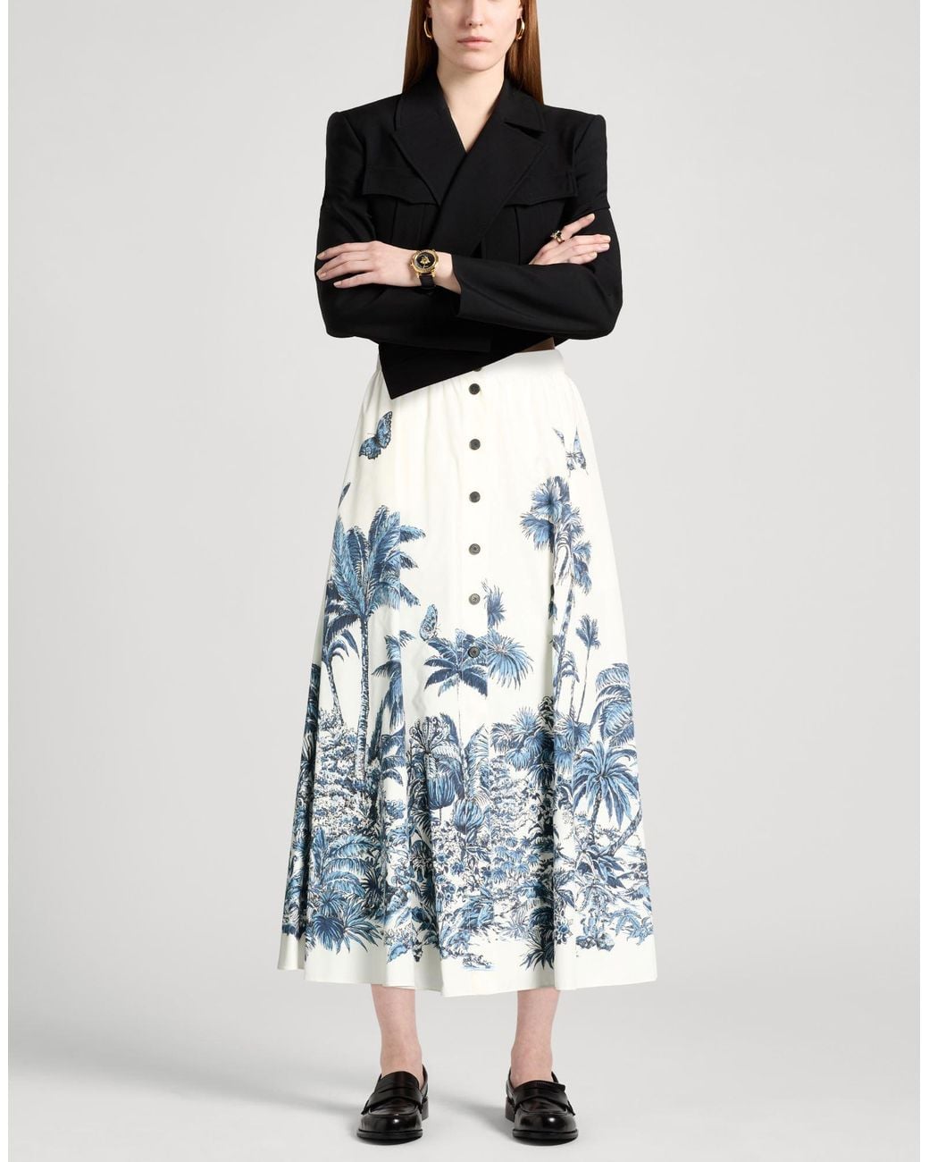 Dior Blue Midi Skirt Cotton, Silk