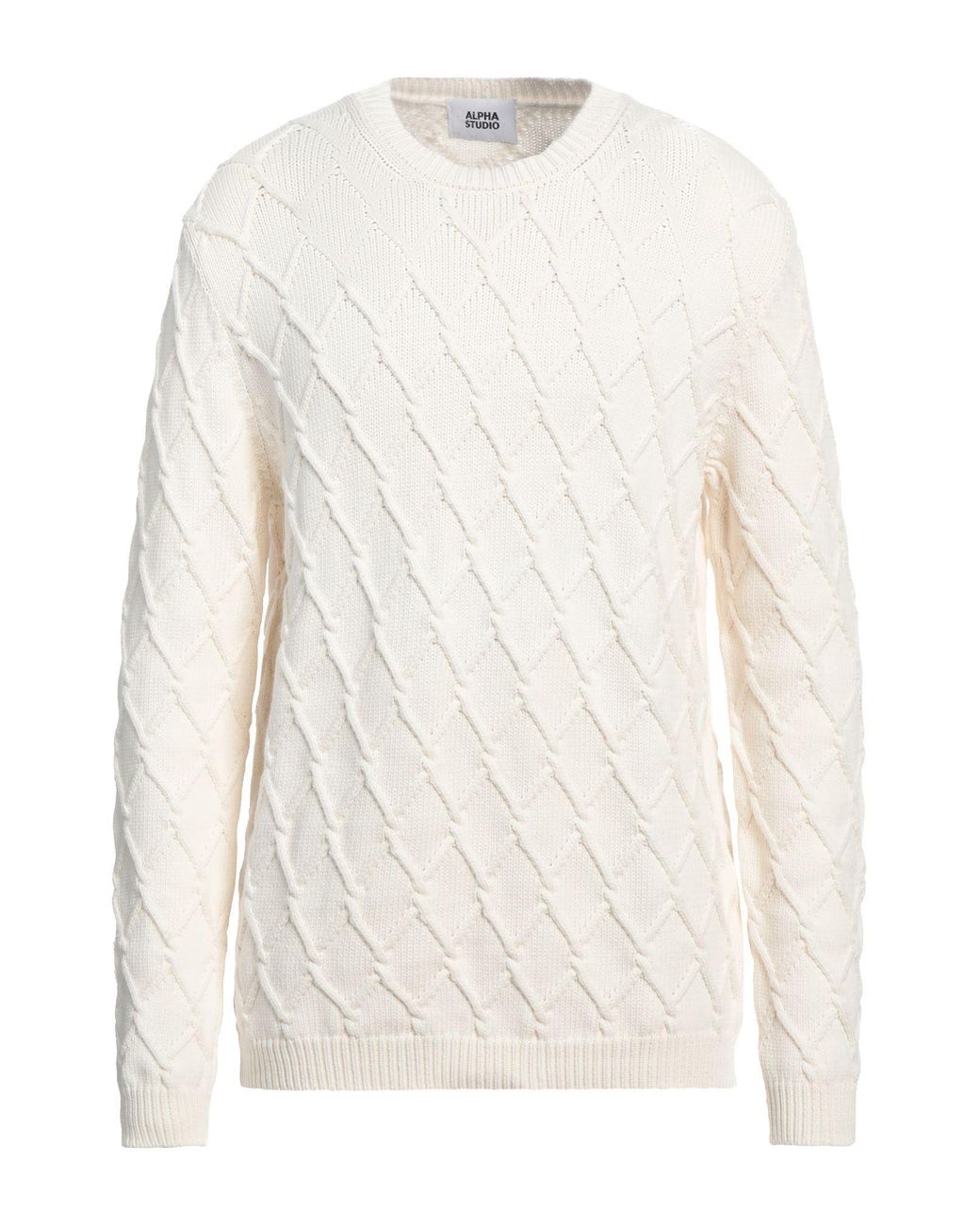 Alpha Studio White Sweater Cotton, Polyamide for men