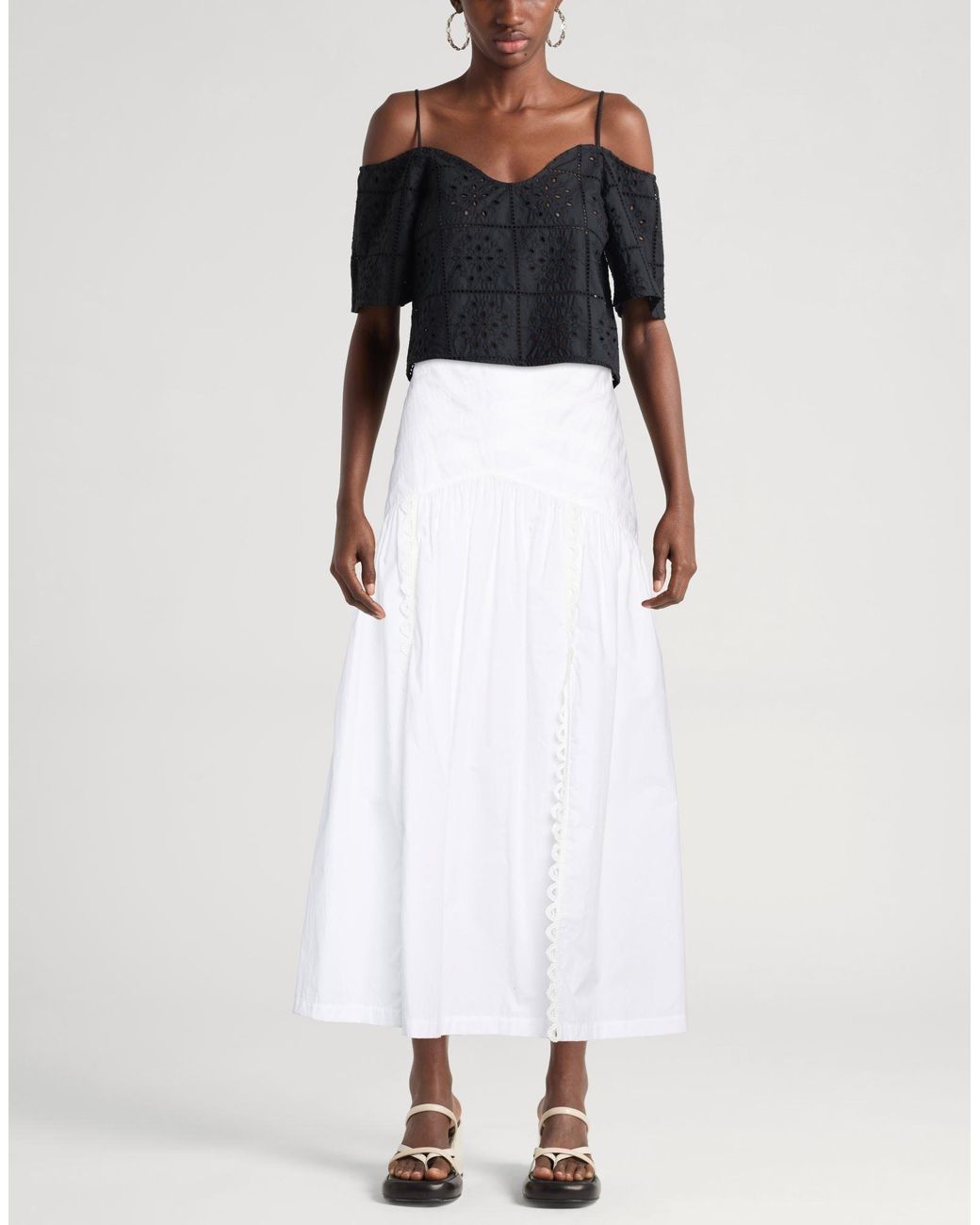 Sandro White Maxi Skirt Cotton, Polyester