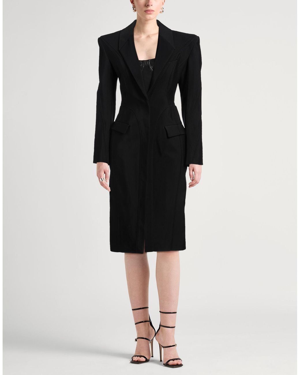 Mugler Black Overcoat & Trench Coat Viscose, Virgin Wool