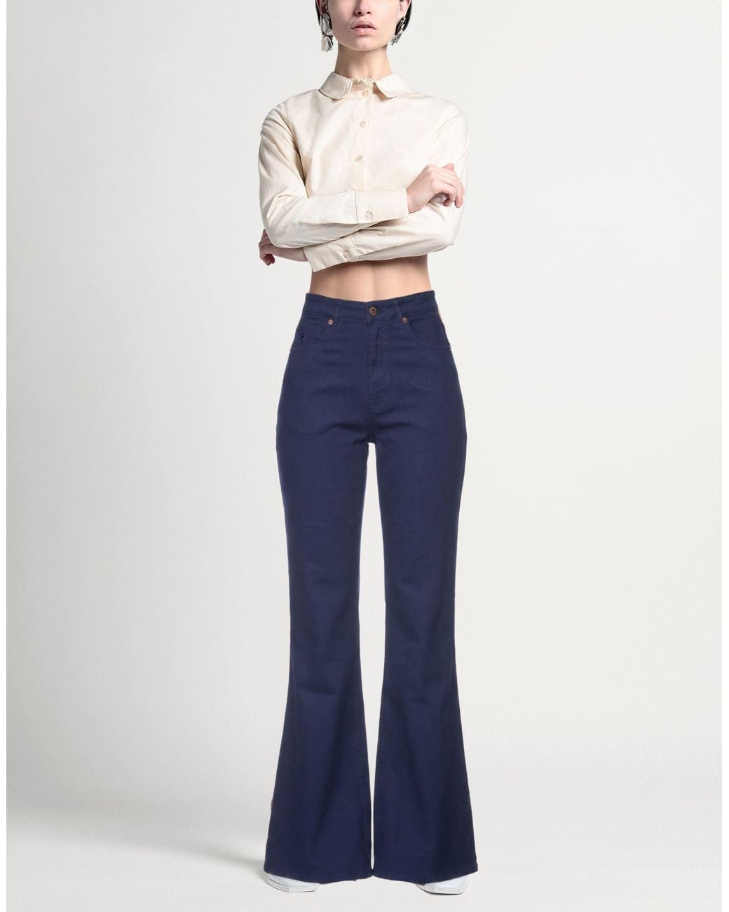 European Culture Blue Pants Cotton, Elastane