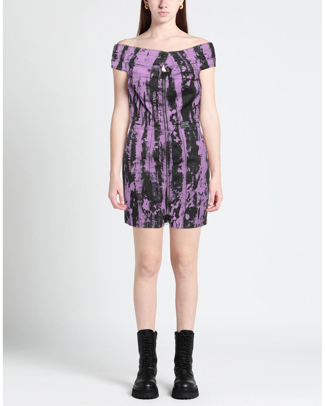 Versace Jeans Couture Purple Mini Dress Cotton, Elastane