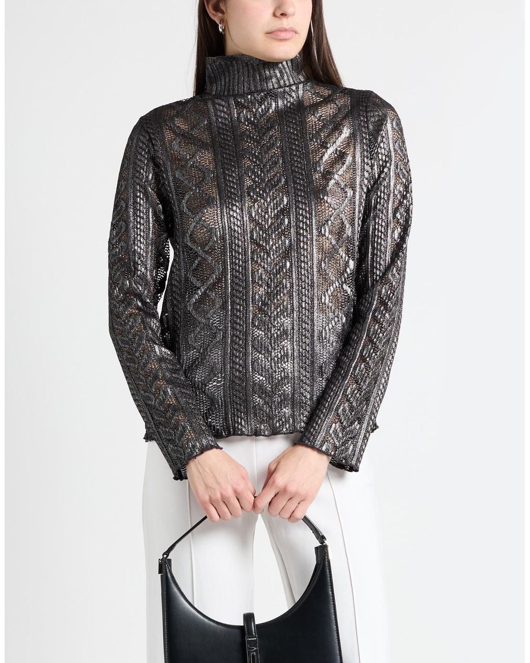 Luisa Cerano Gray Turtleneck Polyester, Elastane