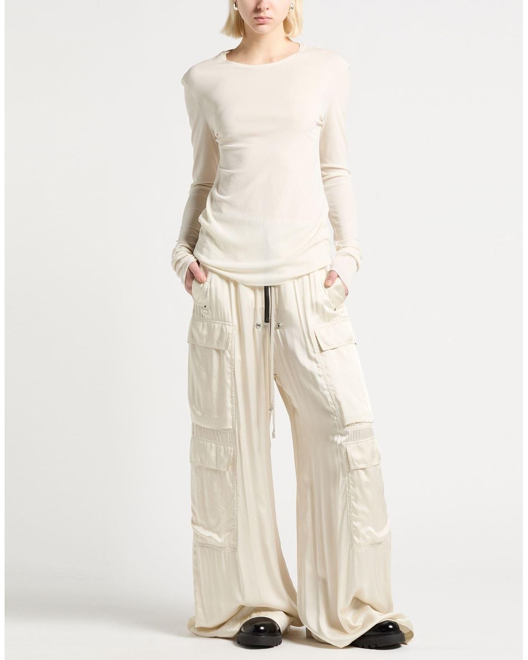 Rick Owens Natural Ivory Pants Acetate, Viscose
