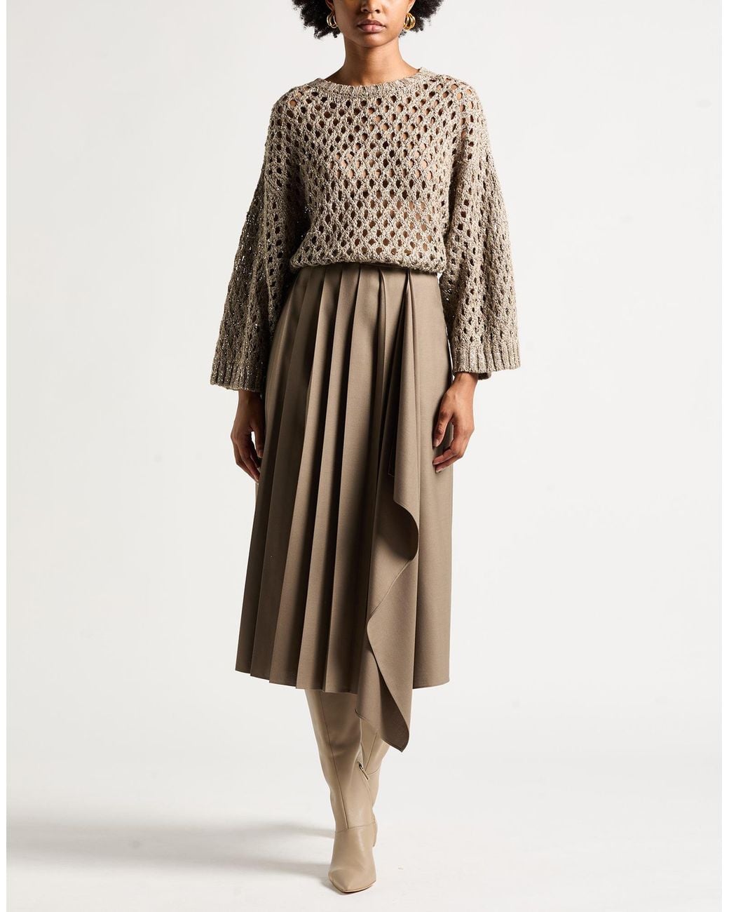 Brunello Cucinelli White Midi Skirt Polyester, Virgin Wool