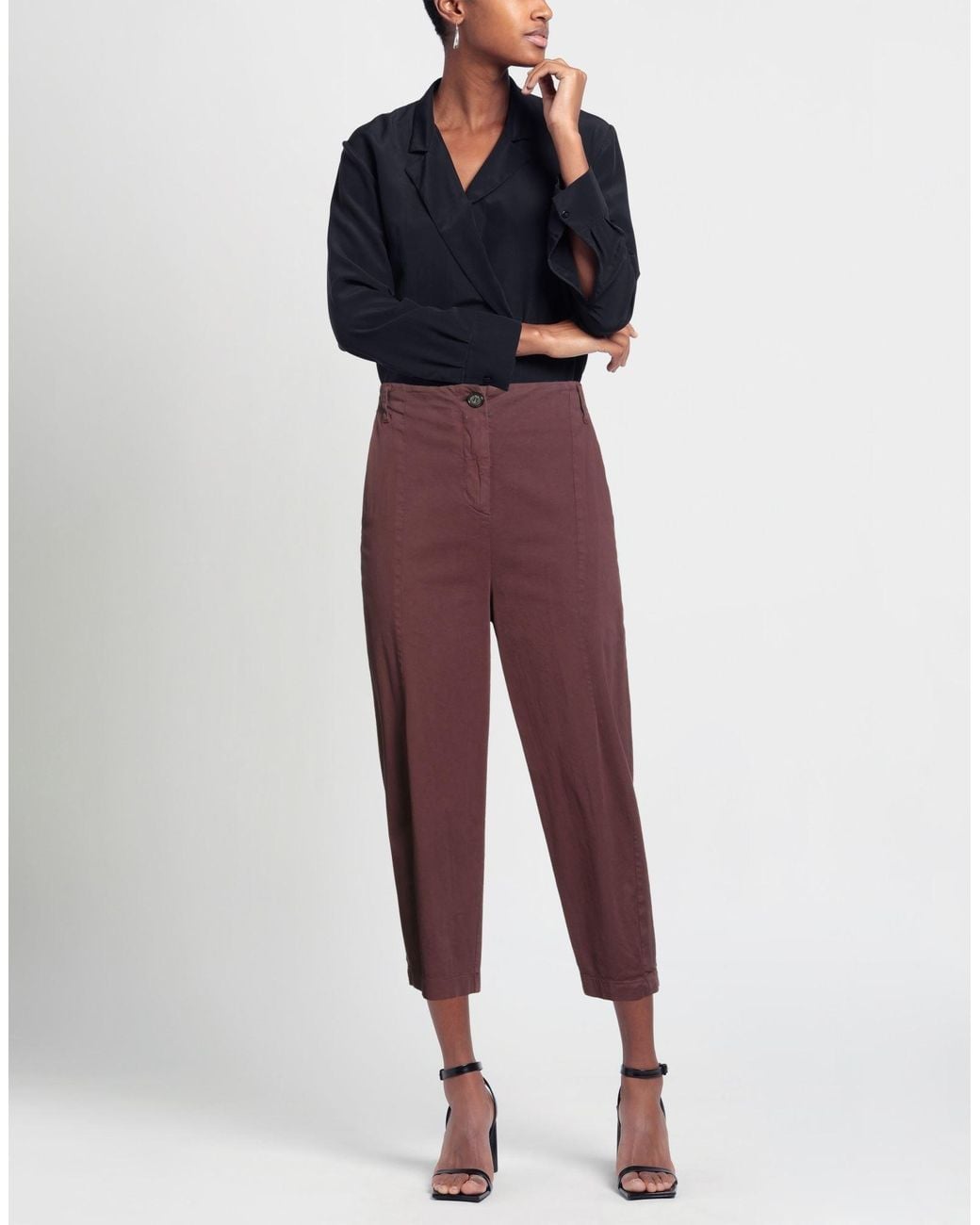ALESSIA SANTI Purple Burgundy Pants Cotton, Viscose, Elastane