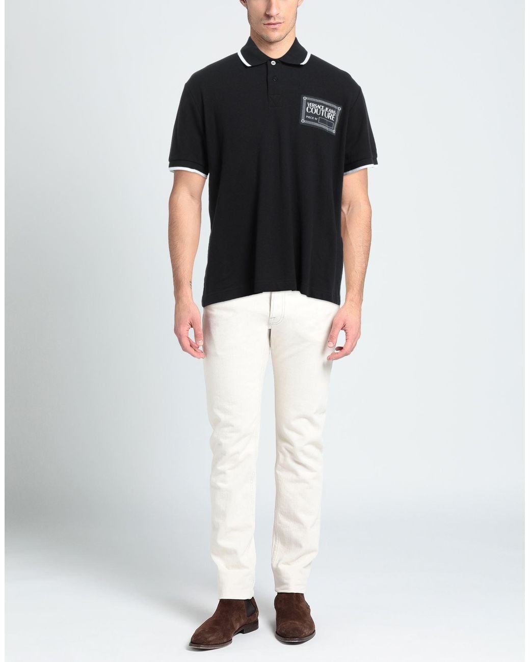 Versace Jeans Couture Black Polo Shirt Cotton, Polyester, Elastane for men