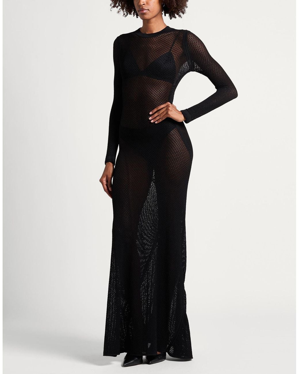 Tom Ford Black Maxi Dress Viscose, Polyester