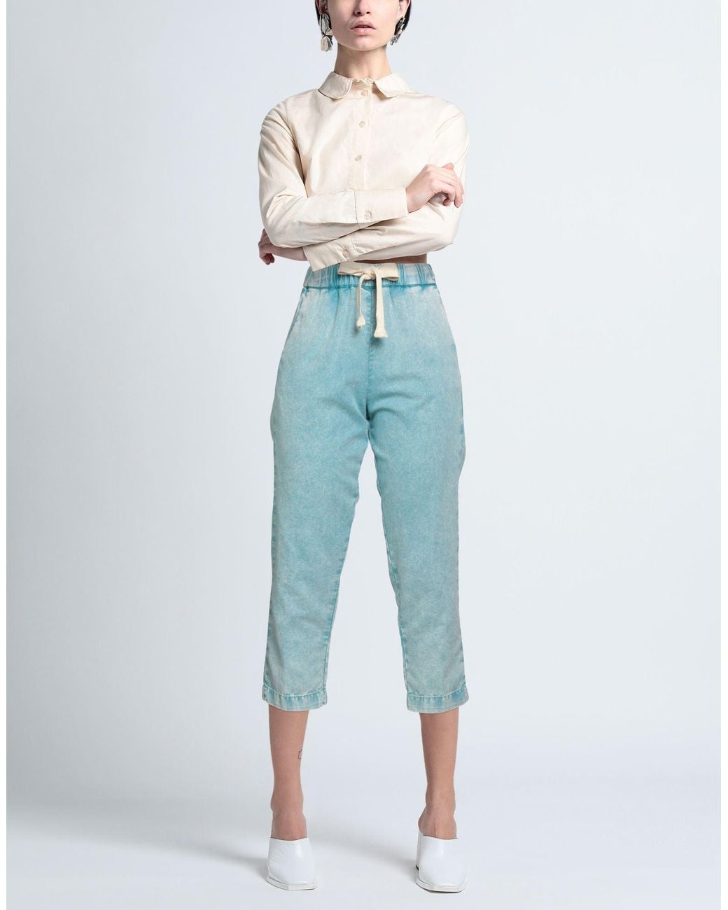 Myths Blue Azure Pants Cotton, Linen, Elastane