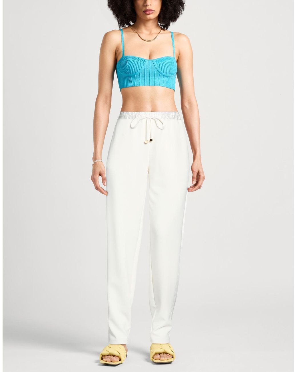 Elisabetta Franchi White Pants Polyester, Elastane