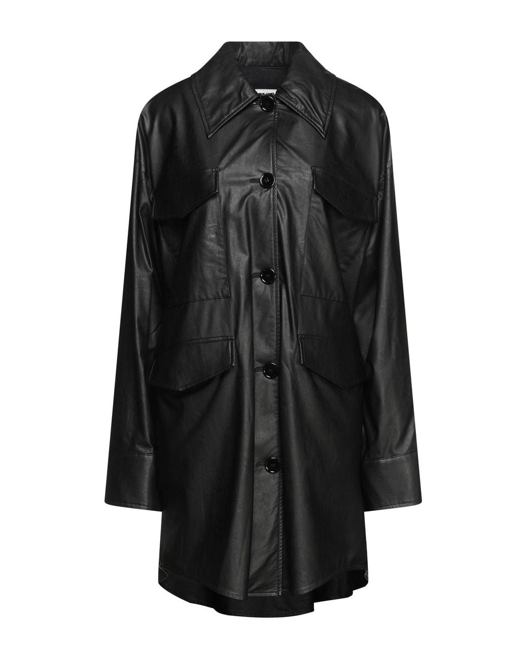 MM6 by Maison Margiela Black Overcoat & Trench Coat Polyurethane, Viscose