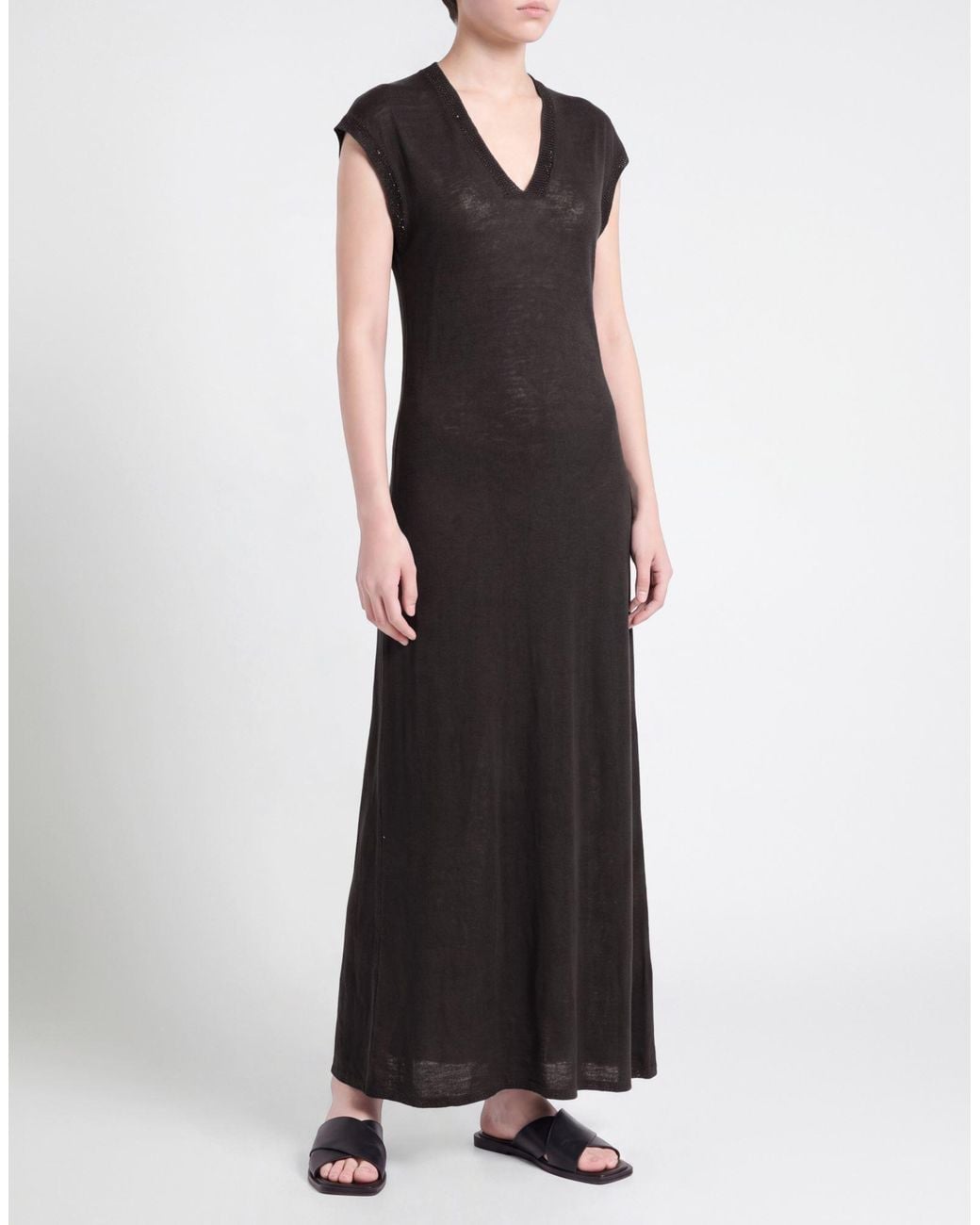 Le Tricot Perugia Black Charcoal Maxi Dress Linen, Cotton, Polyester
