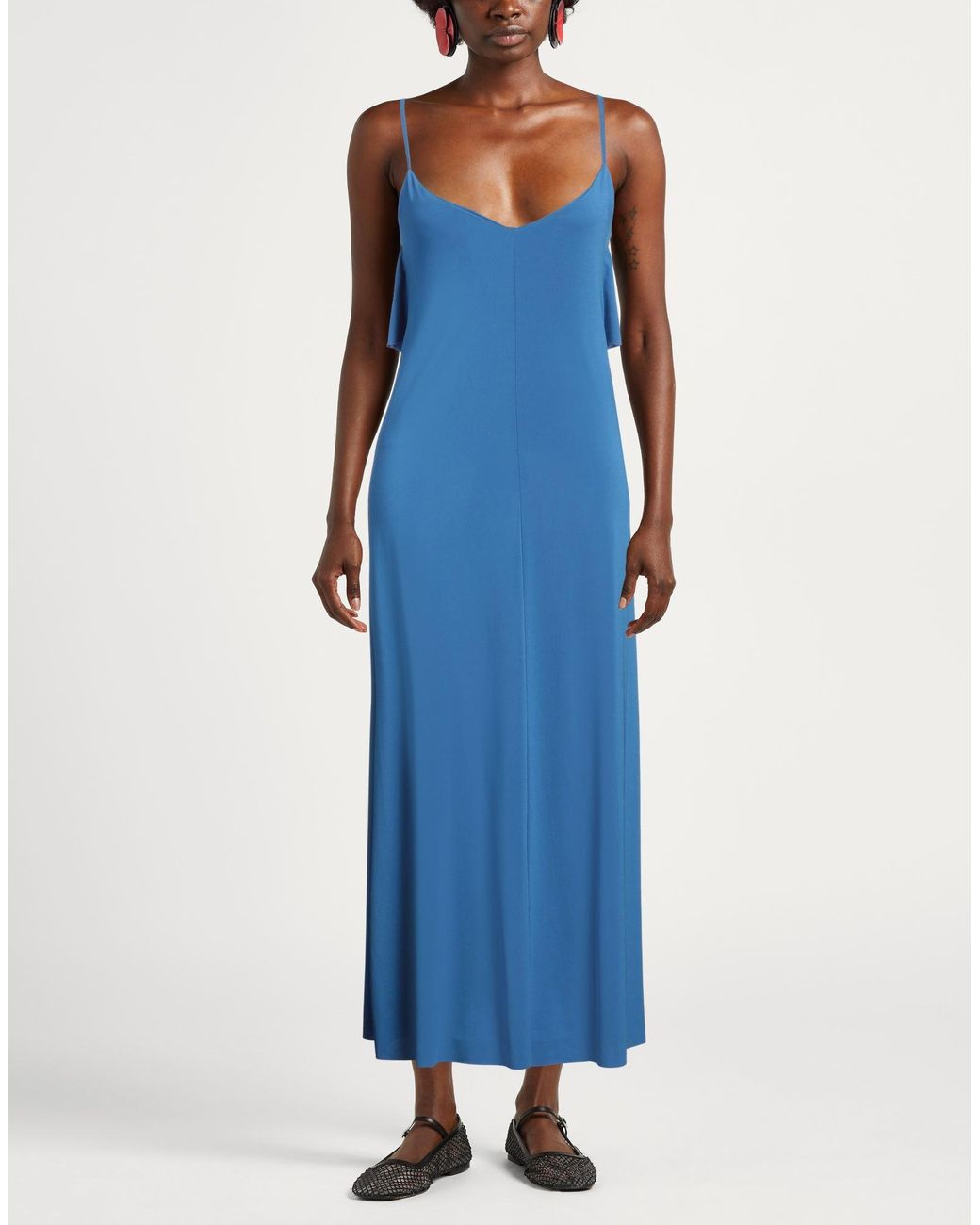 Kaos Blue Azure Maxi Dress Acetate, Polyamide, Elastane