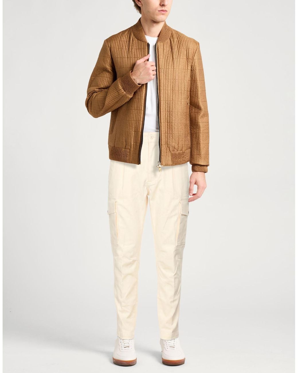 Moncler Natural Cream Pants Cotton, Elastane for men