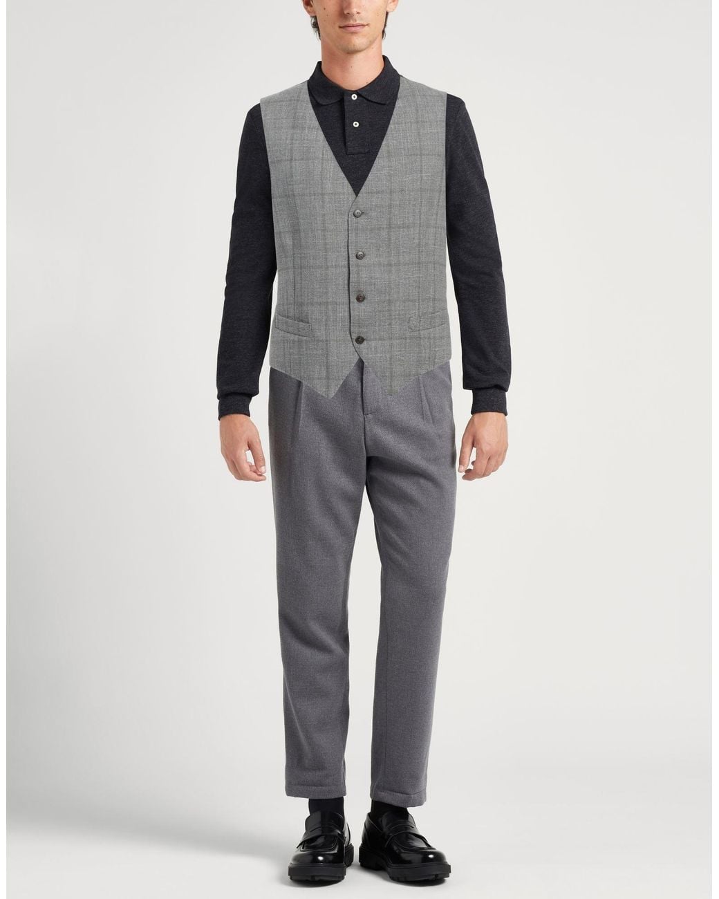 Luigi Bianchi Gray Tailored Vest Virgin Wool, Silk, Linen for men