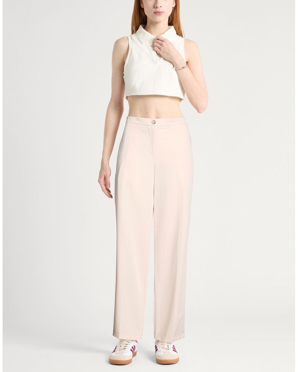 ViCOLO White Blush Pants Polyester, Viscose, Elastane