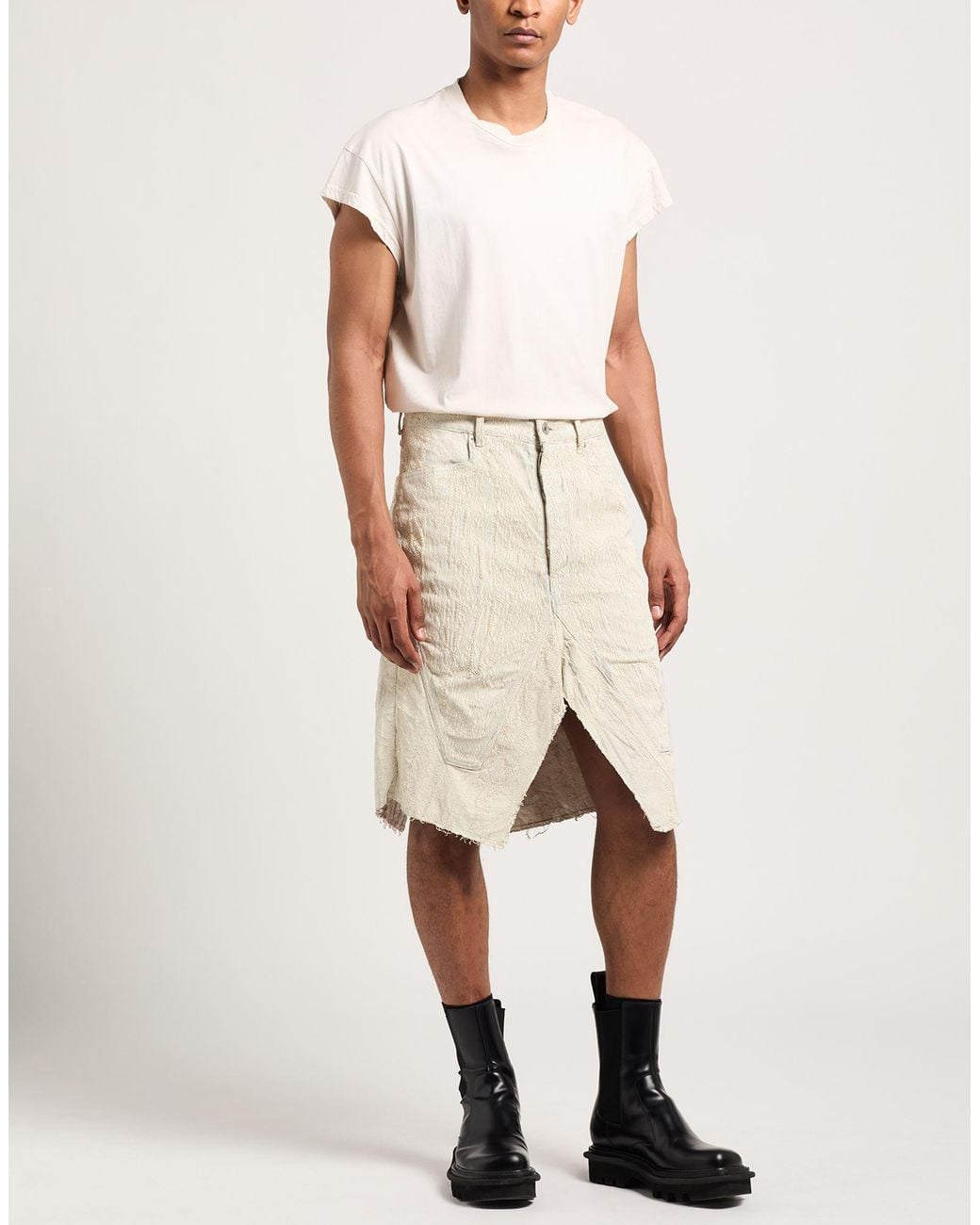 Rick Owens Natural Cream Midi Skirt Cotton for men