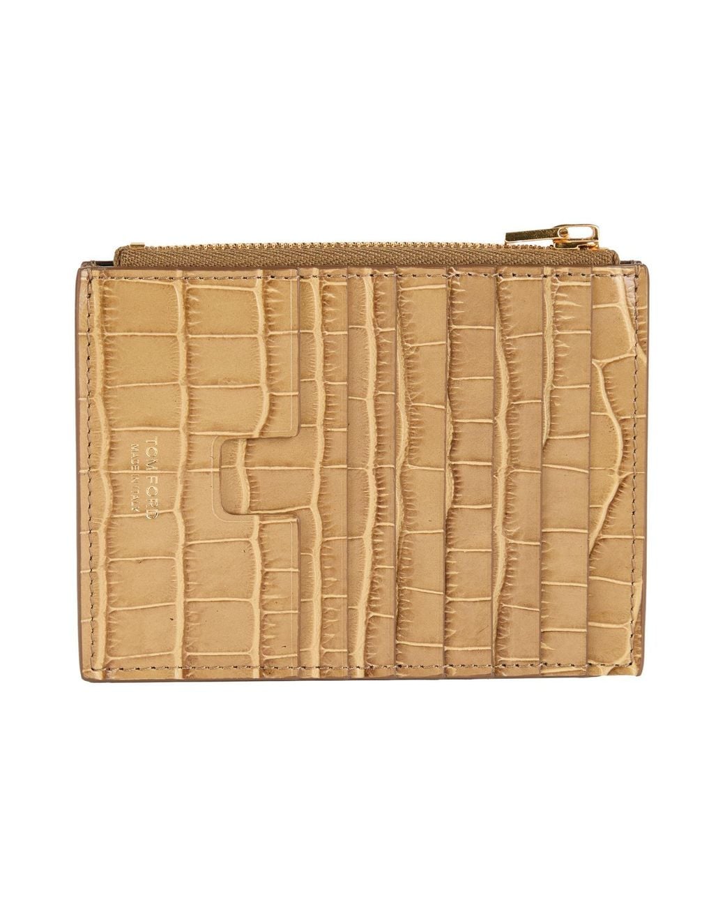 Tom Ford Natural Khaki Cardholder Calfskin, Brass