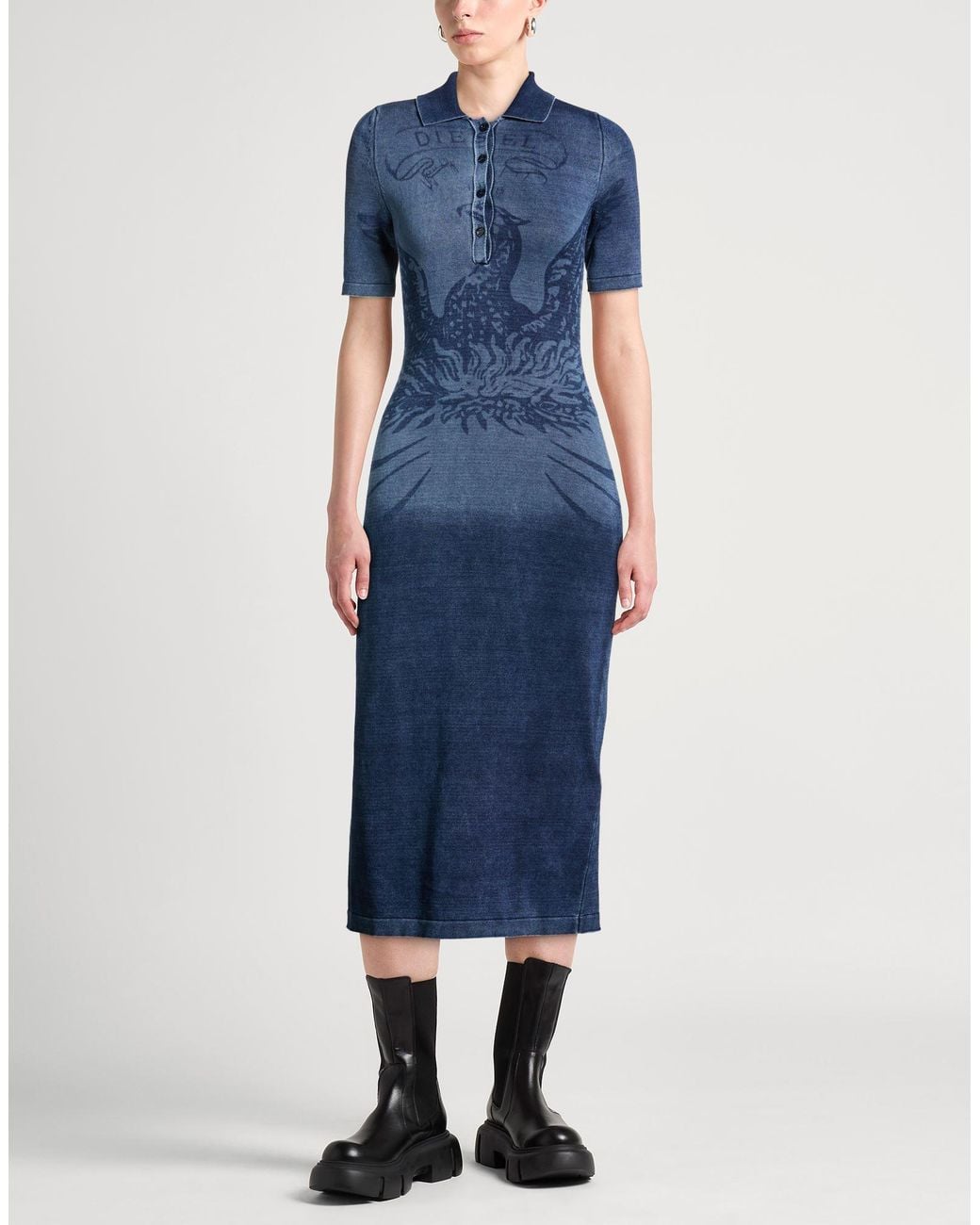DIESEL Blue Midi Dress Cotton