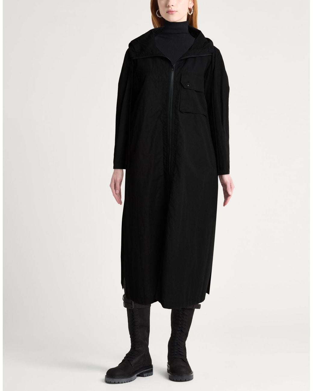 Y's Yohji Yamamoto Black Overcoat & Trench Coat Cotton, Linen