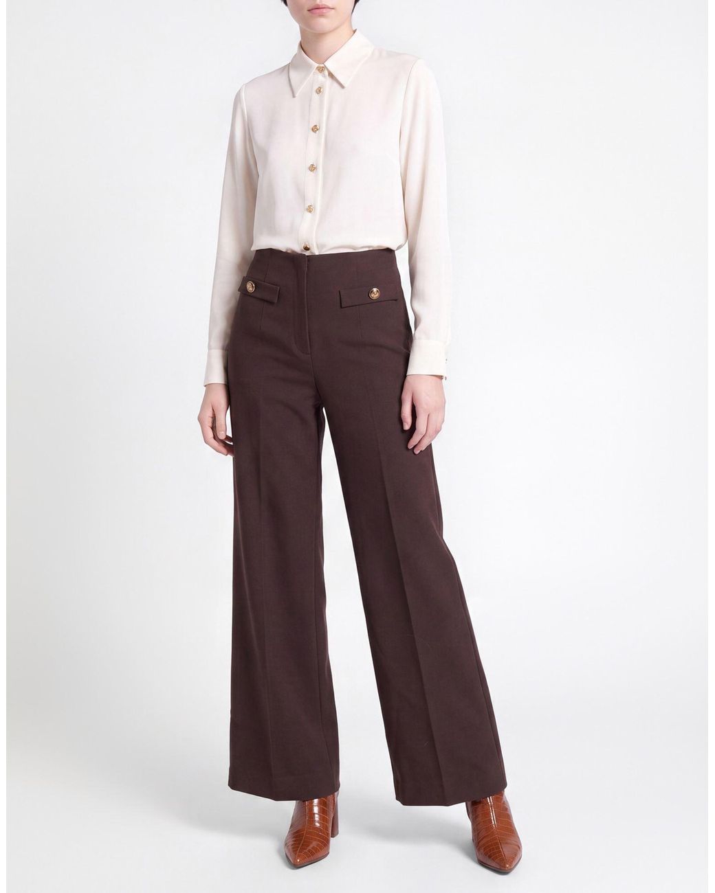 Sandro Brown Chocolate Pants Polyester, Virgin Wool, Elastane