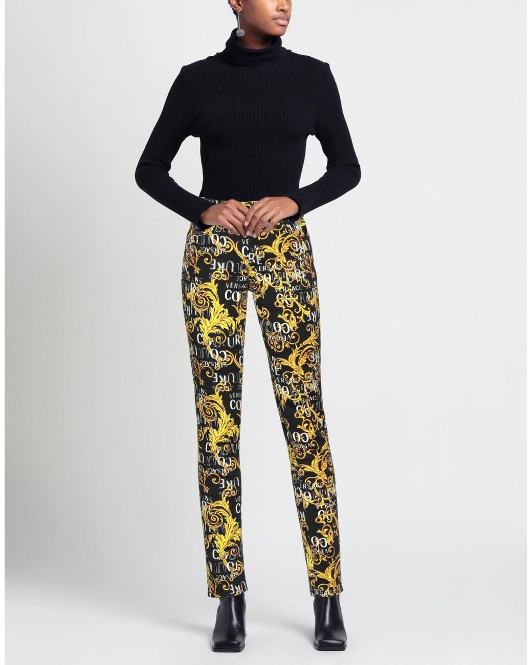 Versace Jeans Couture Yellow Pants Cotton, Elastane