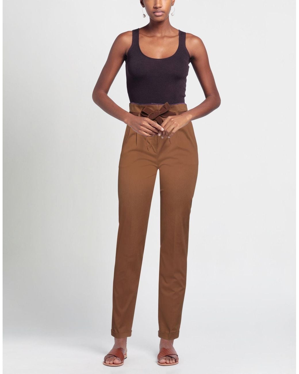 Alberta Ferretti Brown Camel Pants Cotton, Elastane, Acetate