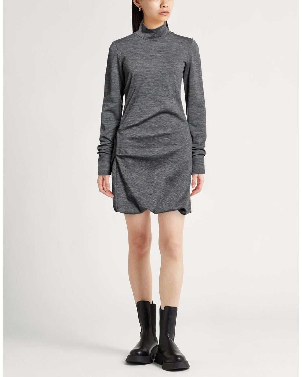 Sportmax Gray Charcoal Mini Dress Wool, Cotton, Polyamide