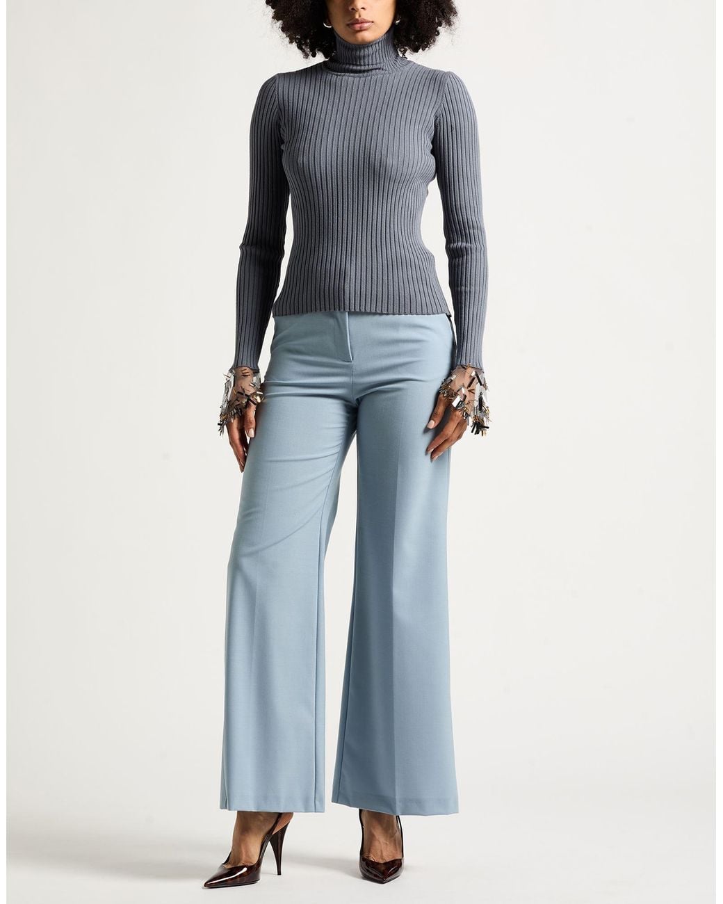 SIMONA CORSELLINI Blue Turtleneck Viscose, Polyester