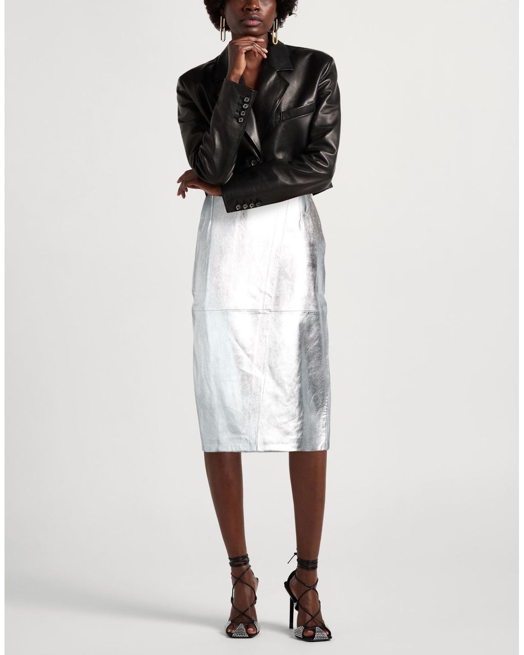 Ba&sh White Midi Skirt Lambskin