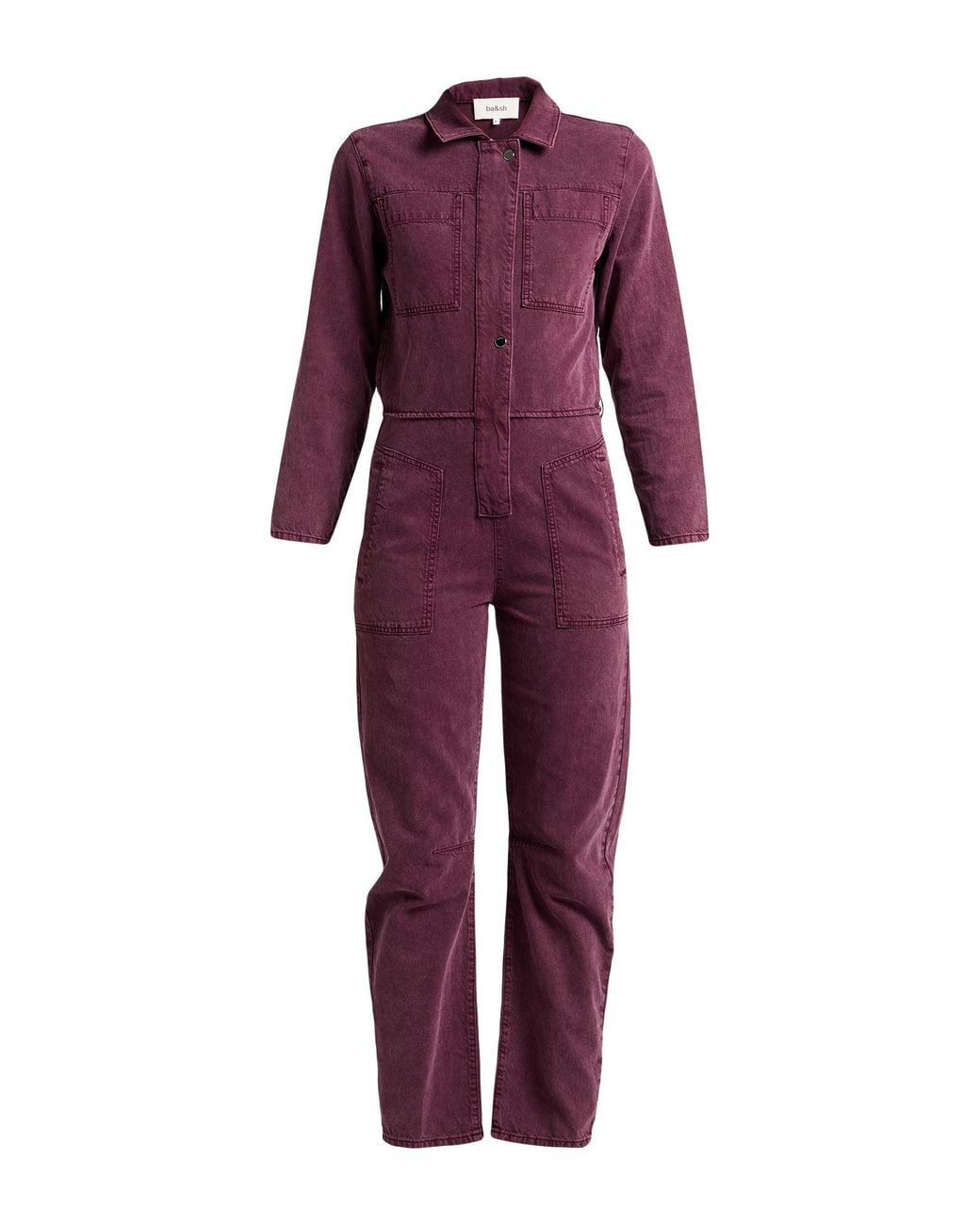 Ba&sh Purple Plum Jumpsuit Cotton, Linen
